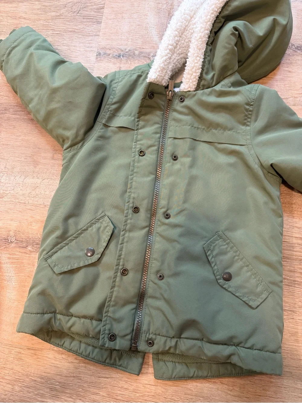 Kids Hooded Parka Coat - Olive Green